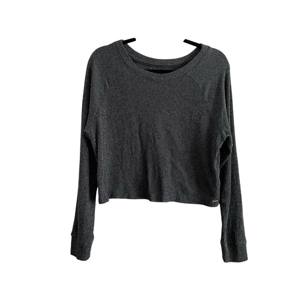 Gilly Hicks Hollister Women S Charcoal Ribbed Knit Cozy Long Sleeve Cropped Top